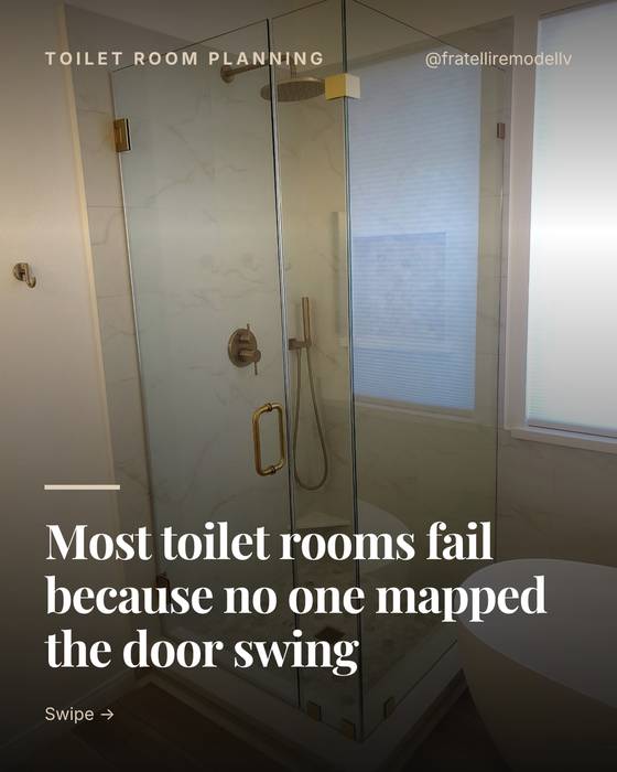 Slide 1 of 7: a slide from a Fratelli Remodel carousel about planning a toilet room